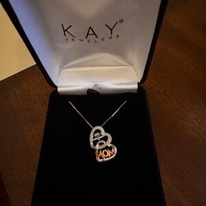 Kay Jewelers Two-Tone Heart Mom Necklace new never worn floating diamond